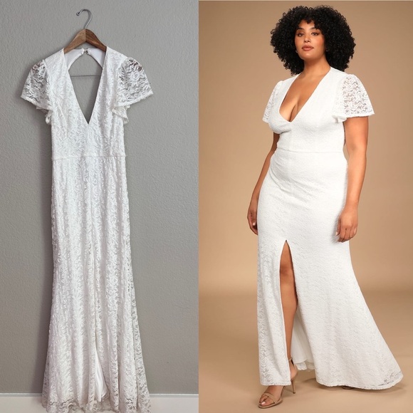 Your Hand in Mine White Lace Flutter Sleeve Maxi Dress